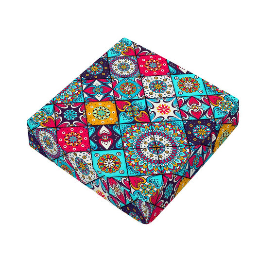 Bohemian Indian Mandala Patchwork Print Outdoor Seat Cushion Cover