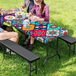Bohemian Indian Mandala Patchwork Print Picnic Table Cover