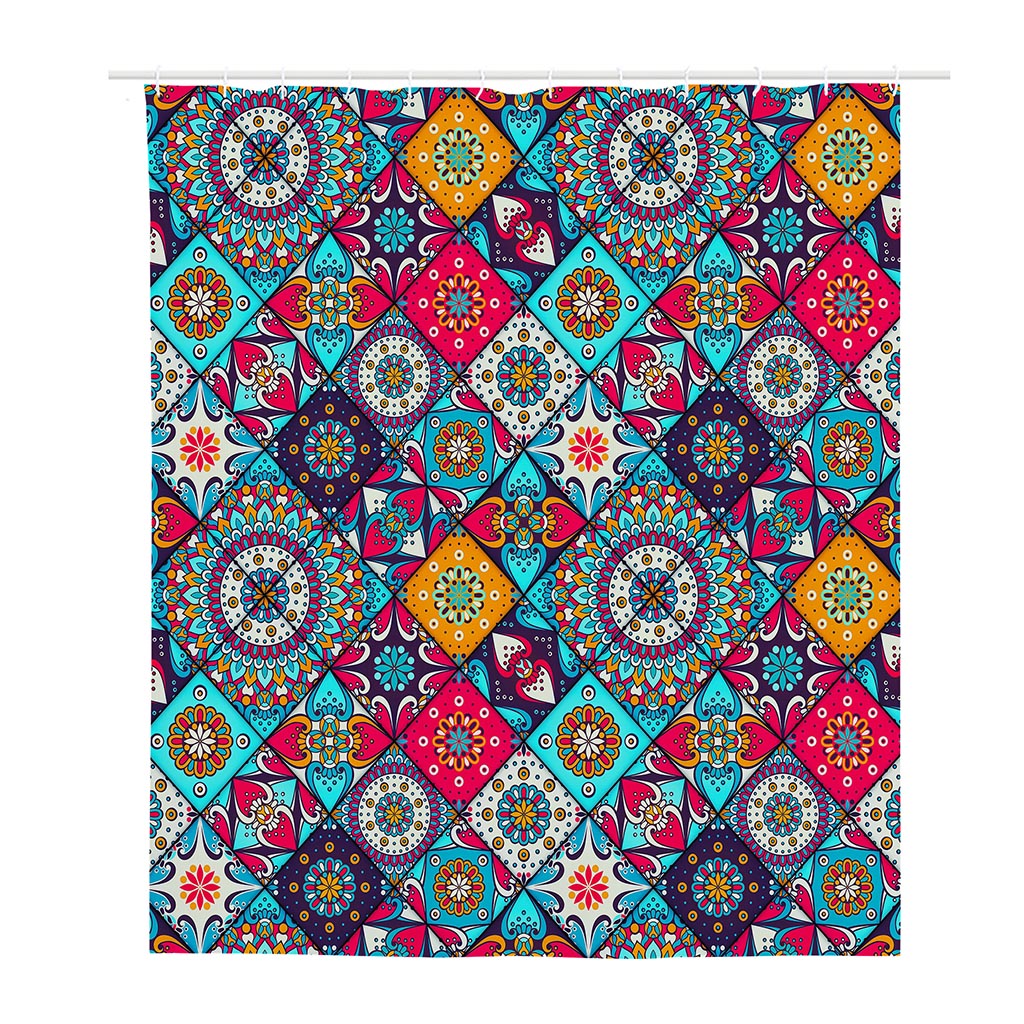 Bohemian Indian Mandala Patchwork Print Polyester Shower Curtain