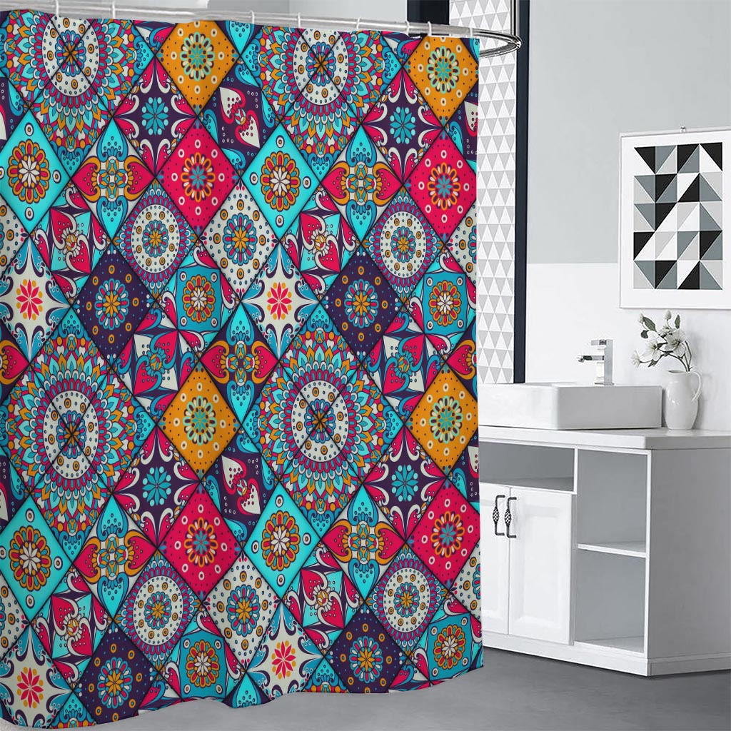 Bohemian Indian Mandala Patchwork Print Premium Shower Curtain