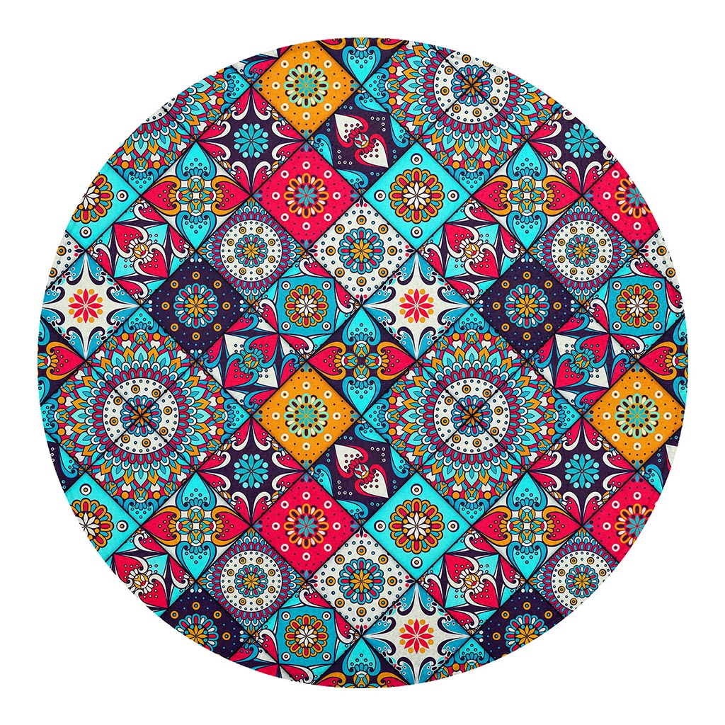 Bohemian Indian Mandala Patchwork Print Round Blanket