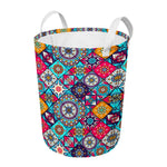 Bohemian Indian Mandala Patchwork Print Round Laundry Basket