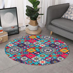 Bohemian Indian Mandala Patchwork Print Round Rug