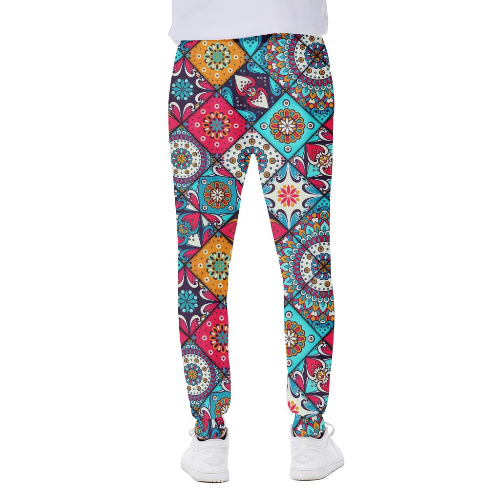Bohemian Indian Mandala Patchwork Print Scuba Joggers