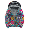 Bohemian Indian Mandala Patchwork Print Sherpa Lined Zip Up Hoodie