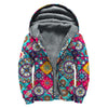 Bohemian Indian Mandala Patchwork Print Sherpa Lined Zip Up Hoodie