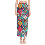 Bohemian Indian Mandala Patchwork Print Side Slit Maxi Skirt