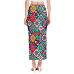 Bohemian Indian Mandala Patchwork Print Side Slit Maxi Skirt