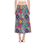 Bohemian Indian Mandala Patchwork Print Side Slit Midi Skirt