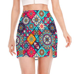 Bohemian Indian Mandala Patchwork Print Side Slit Mini Skirt