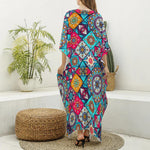 Bohemian Indian Mandala Patchwork Print Silk V-Neck Kaftan Dress