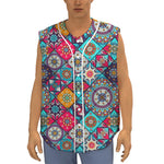 Bohemian Indian Mandala Patchwork Print Sleeveless Baseball Jersey