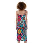 Bohemian Indian Mandala Patchwork Print Slim Fit Midi Cami Dress
