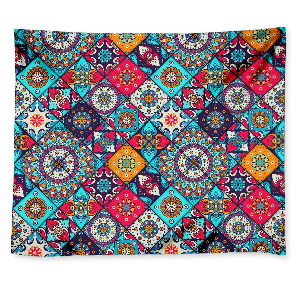 Bohemian Indian Mandala Patchwork Print Tapestry