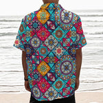 Bohemian Indian Mandala Patchwork Print Textured Short Sleeve Shirt