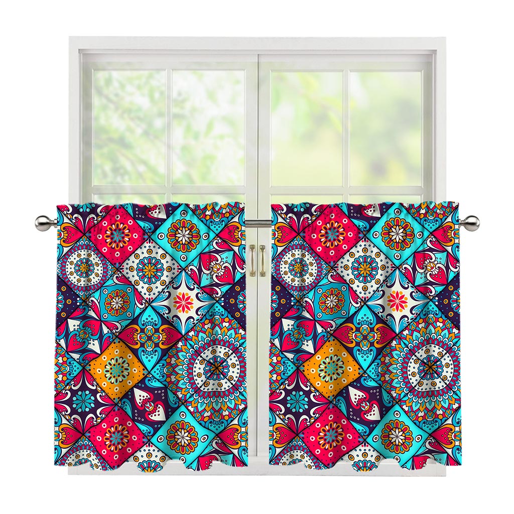 Bohemian Indian Mandala Patchwork Print Tier Curtains