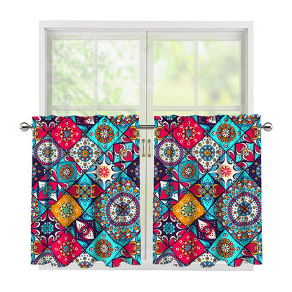 Bohemian Indian Mandala Patchwork Print Tier Curtains