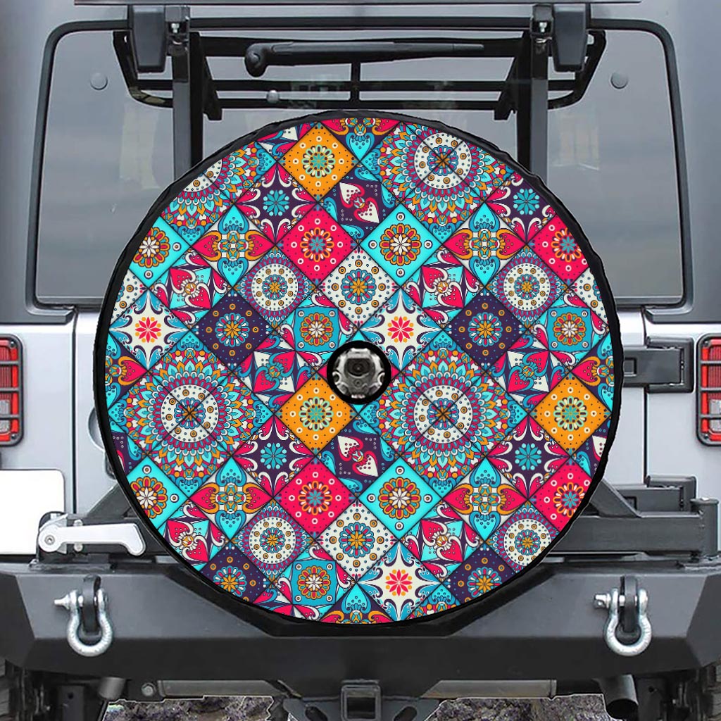 Bohemian Indian Mandala Patchwork Print Tire Cover With Camera Hole