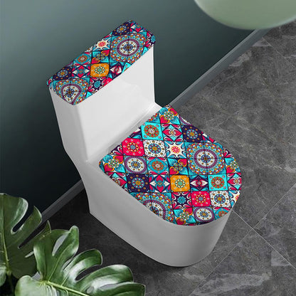 Bohemian Indian Mandala Patchwork Print Toilet Lid And Tank Cover Set