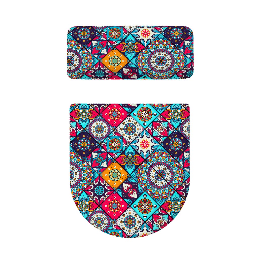 Bohemian Indian Mandala Patchwork Print Toilet Lid And Tank Cover Set