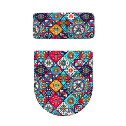 Bohemian Indian Mandala Patchwork Print Toilet Lid And Tank Cover Set