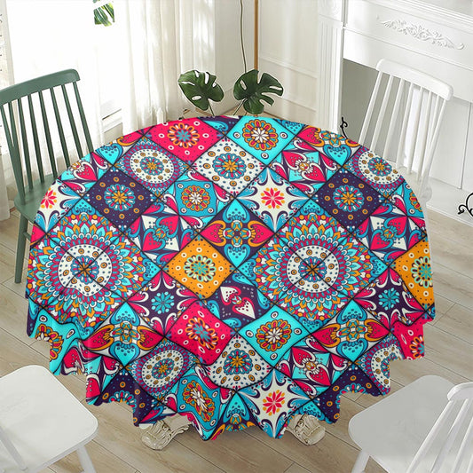 Bohemian Indian Mandala Patchwork Print Waterproof Round Tablecloth