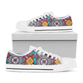 Bohemian Indian Mandala Patchwork Print White Low Top Sneakers