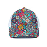 Bohemian Indian Mandala Patchwork Print White Mesh Trucker Cap