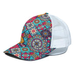 Bohemian Indian Mandala Patchwork Print White Mesh Trucker Cap