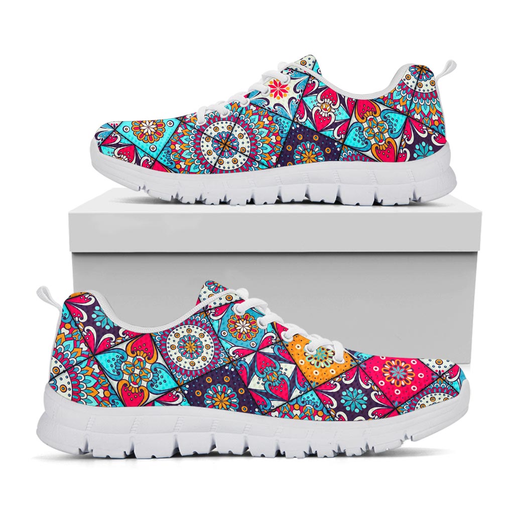 Bohemian Indian Mandala Patchwork Print White Running Shoes