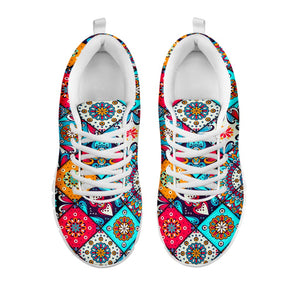 Bohemian Indian Mandala Patchwork Print White Running Shoes