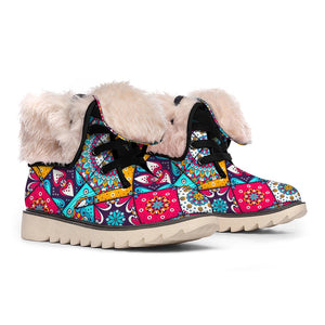 Bohemian Indian Mandala Patchwork Print Winter Boots