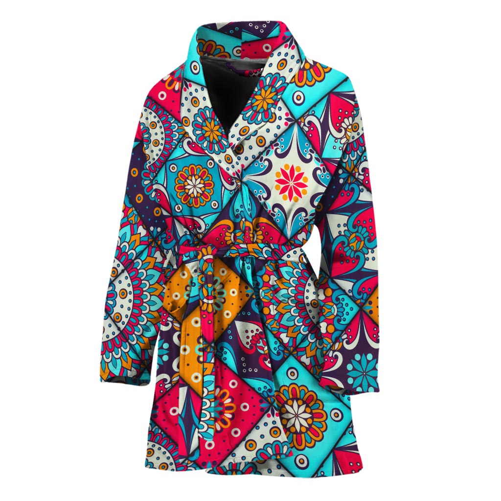 Bohemian Indian Mandala Patchwork Print Women's Bathrobe