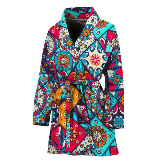 Bohemian Indian Mandala Patchwork Print Women's Bathrobe