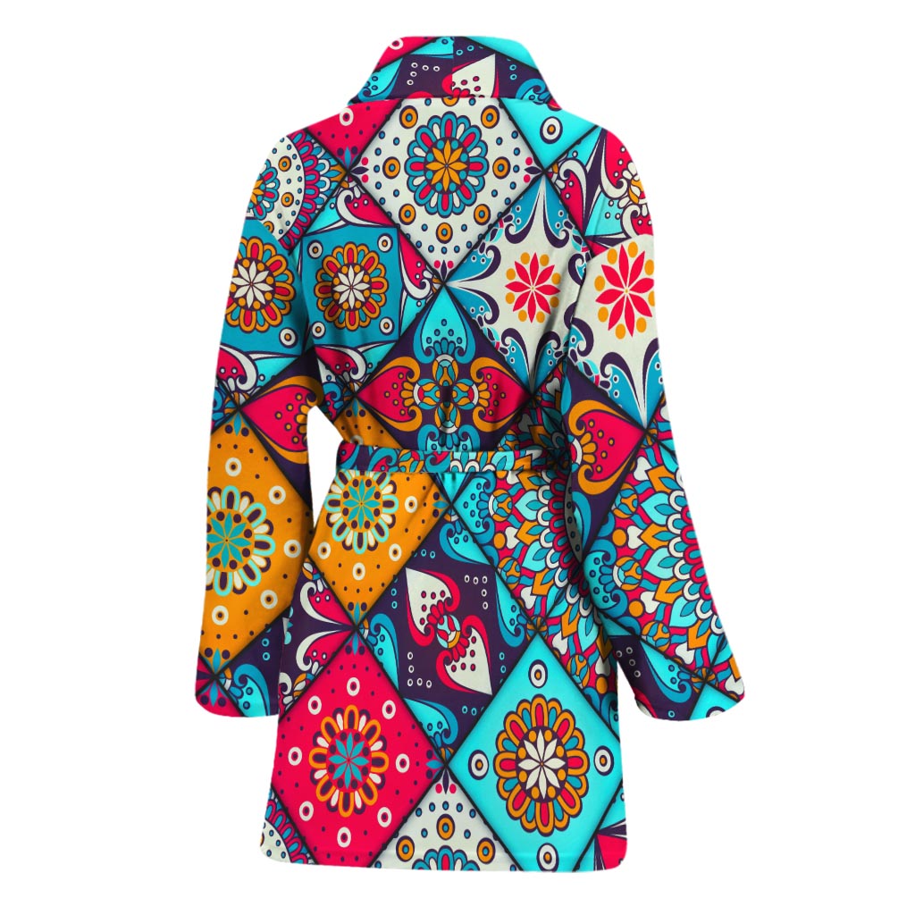 Bohemian Indian Mandala Patchwork Print Women's Bathrobe