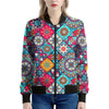 Bohemian Indian Mandala Patchwork Print Women's Bomber Jacket