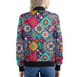 Bohemian Indian Mandala Patchwork Print Women's Bomber Jacket