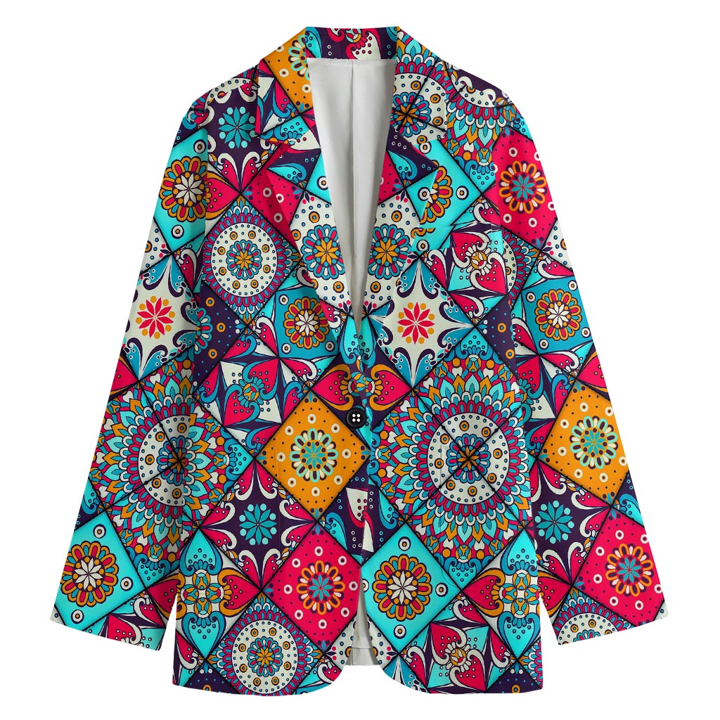 Bohemian Indian Mandala Patchwork Print Women's Cotton Blazer