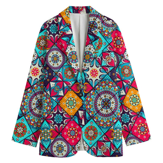 Bohemian Indian Mandala Patchwork Print Women's Cotton Blazer