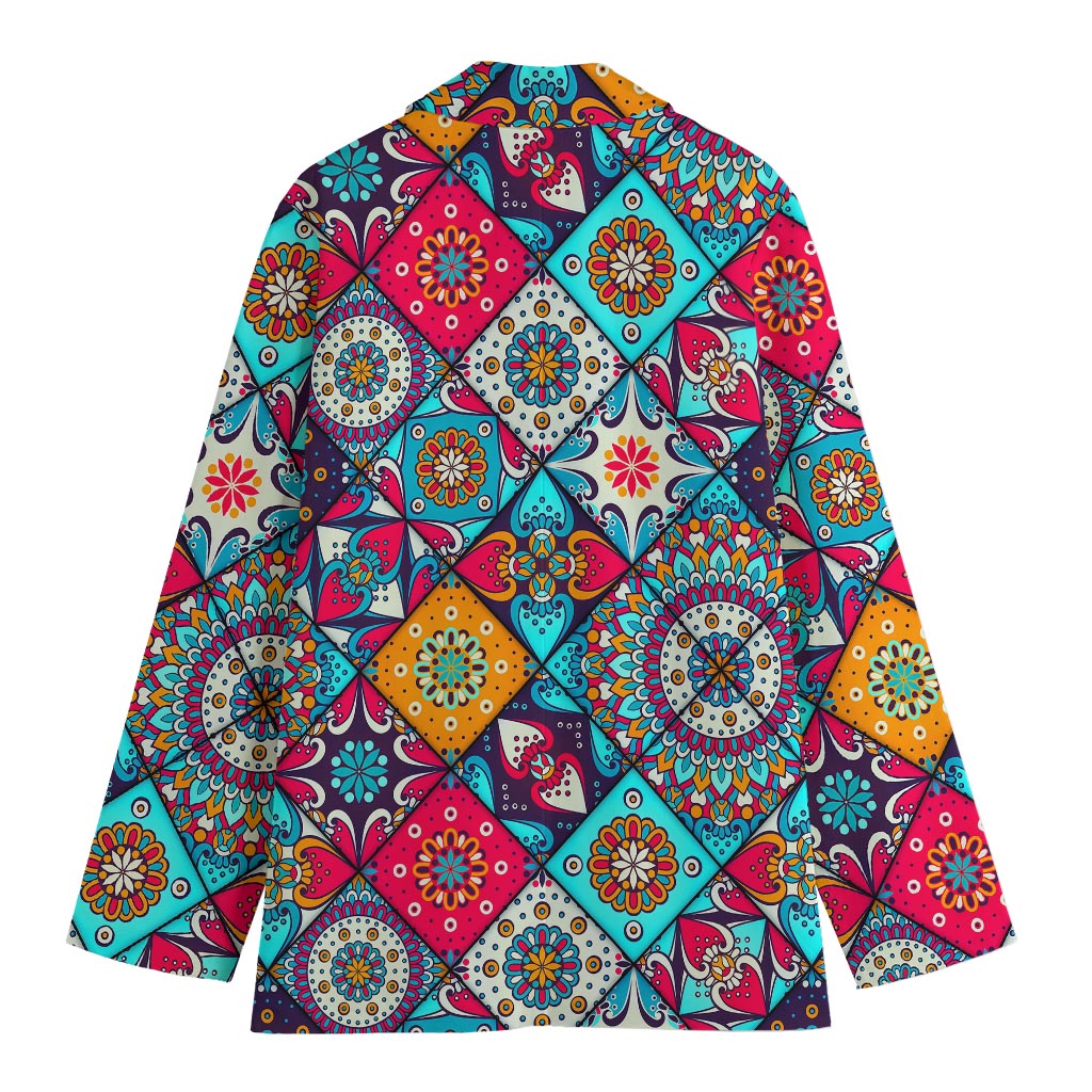 Bohemian Indian Mandala Patchwork Print Women's Cotton Blazer
