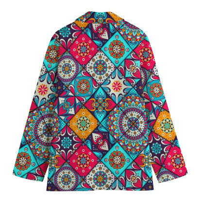 Bohemian Indian Mandala Patchwork Print Women's Cotton Blazer