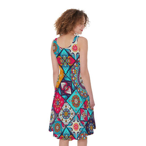 Bohemian Indian Mandala Patchwork Print Women's Sleeveless Dress