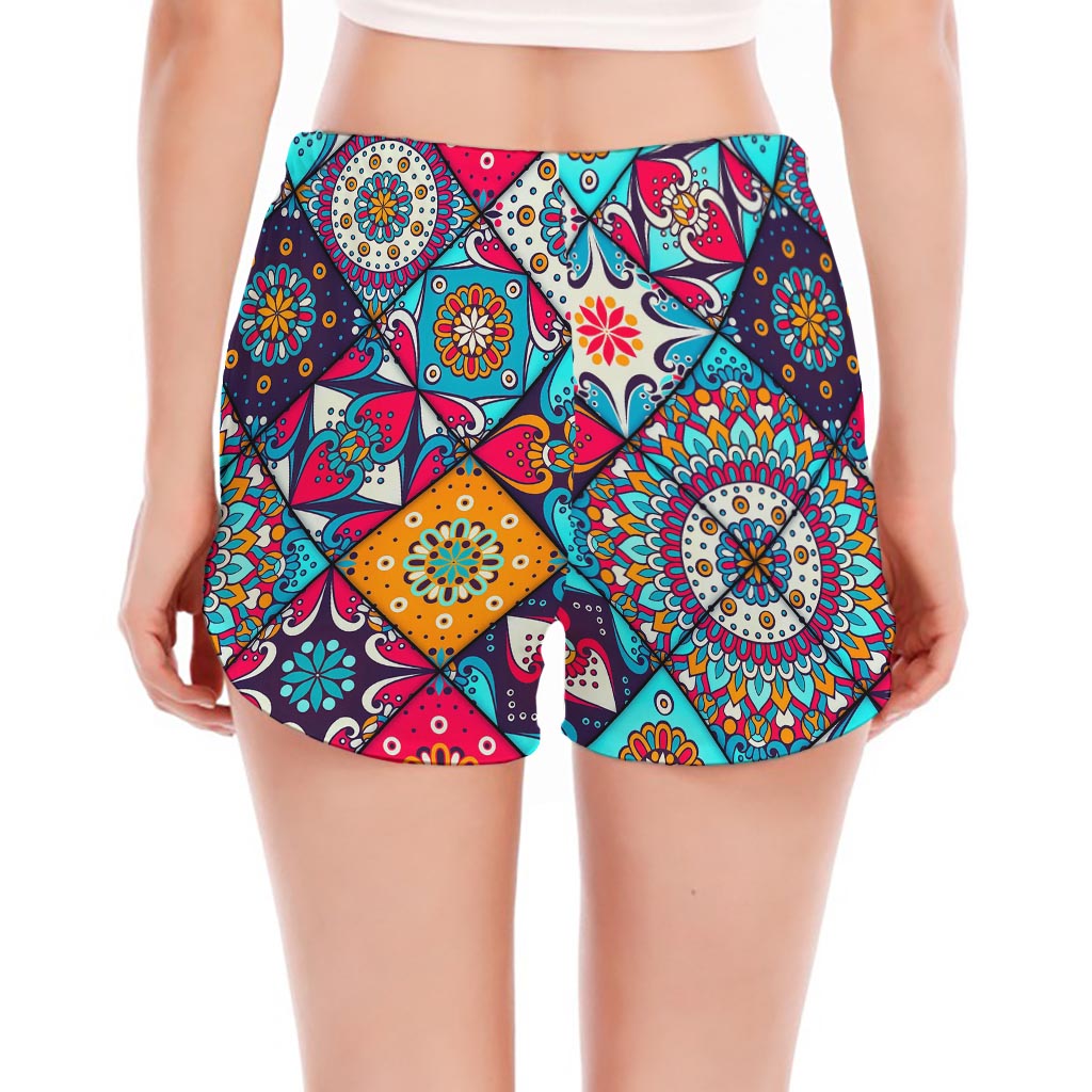 Bohemian Indian Mandala Patchwork Print Women's Split Running Shorts