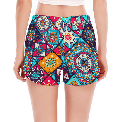 Bohemian Indian Mandala Patchwork Print Women's Split Running Shorts