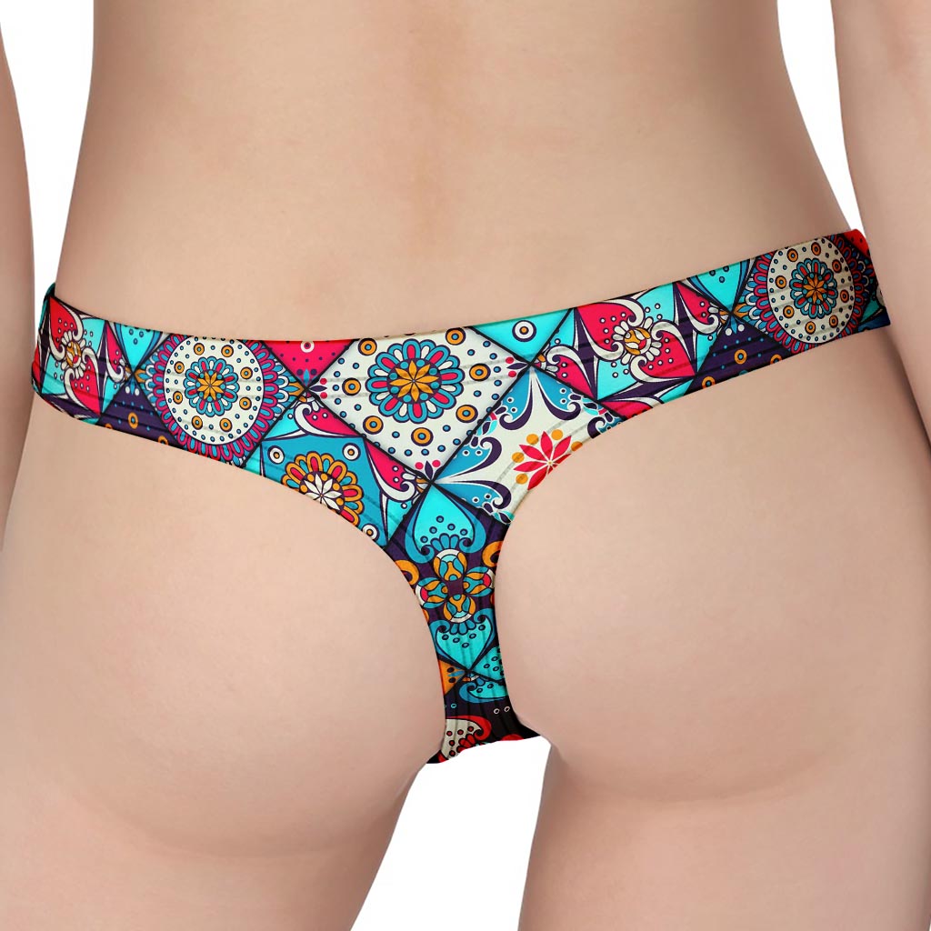 Bohemian Indian Mandala Patchwork Print Women's Thong