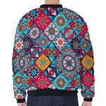 Bohemian Indian Mandala Patchwork Print Zip Sleeve Bomber Jacket
