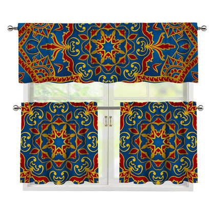 Bohemian Indian Mandala Pattern Print 3 Piece Kitchen Curtains