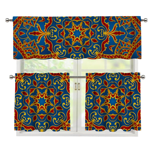 Bohemian Indian Mandala Pattern Print 3 Piece Kitchen Curtains