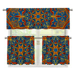 Bohemian Indian Mandala Pattern Print 3 Piece Kitchen Curtains