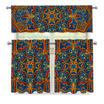 Bohemian Indian Mandala Pattern Print 3 Piece Kitchen Curtains